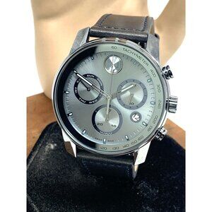 Movado Men's Watch 3600909 Swiss Quartz Chronograph Gray Dial Leather Band 44mm